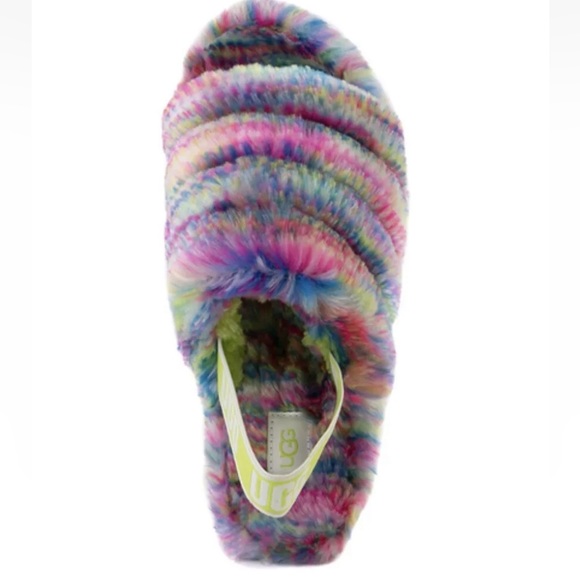 UGG Fluff Yeah Pixelate Printed Faux Shearling Slides - Picture 2 of 7